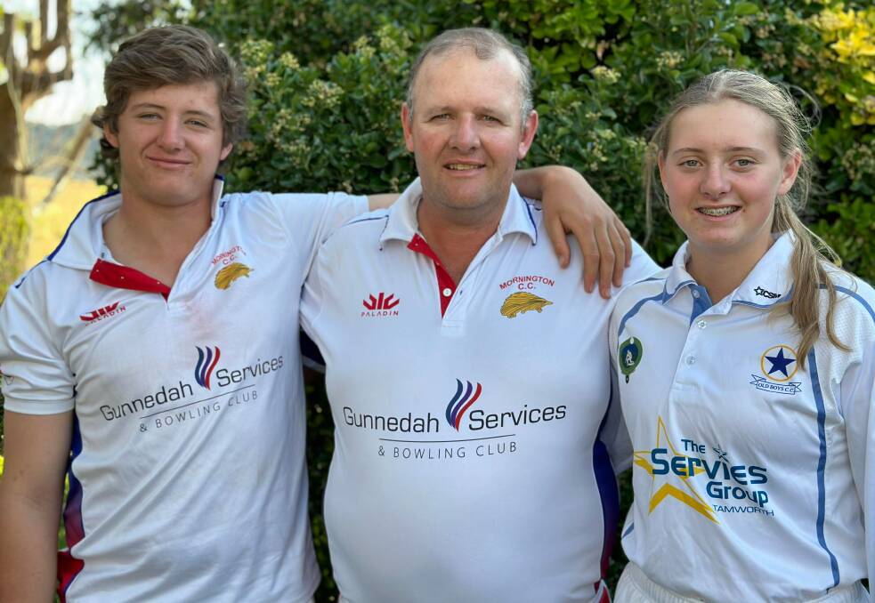 Alasdair, Andrew, and Xanthe Hewitt completed a memorable first for their family over the weekend when they all played for Mornington. Picture supplied.
