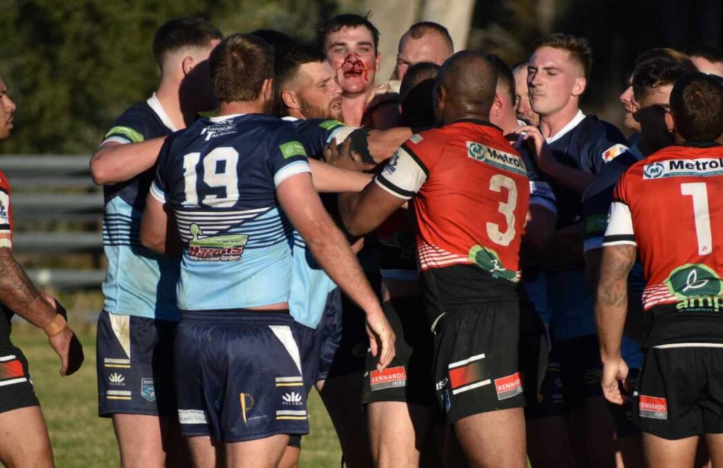 Cameron sports a busted-up face during Dungowan's clash against North Tamworth in round 13. Picture by Ashleigh Walton. 