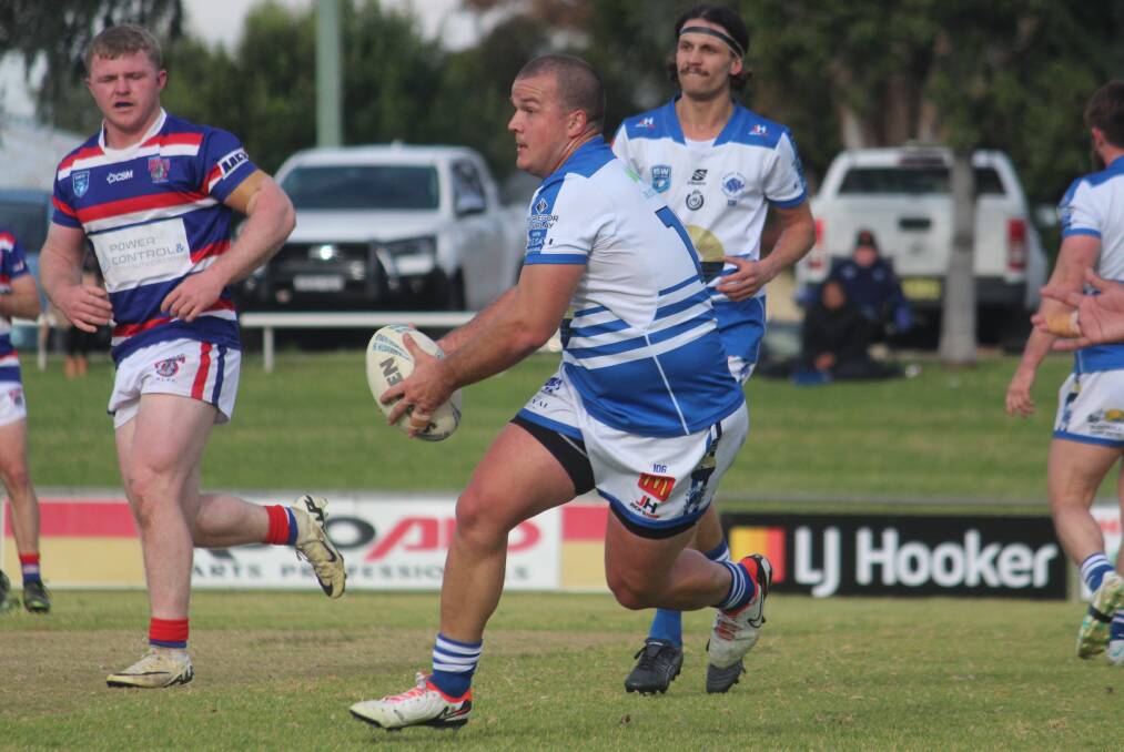 Durheim on the charge during Moree's 62-18 win over Gunnedah in round 12. Picture by Zac Lowe.