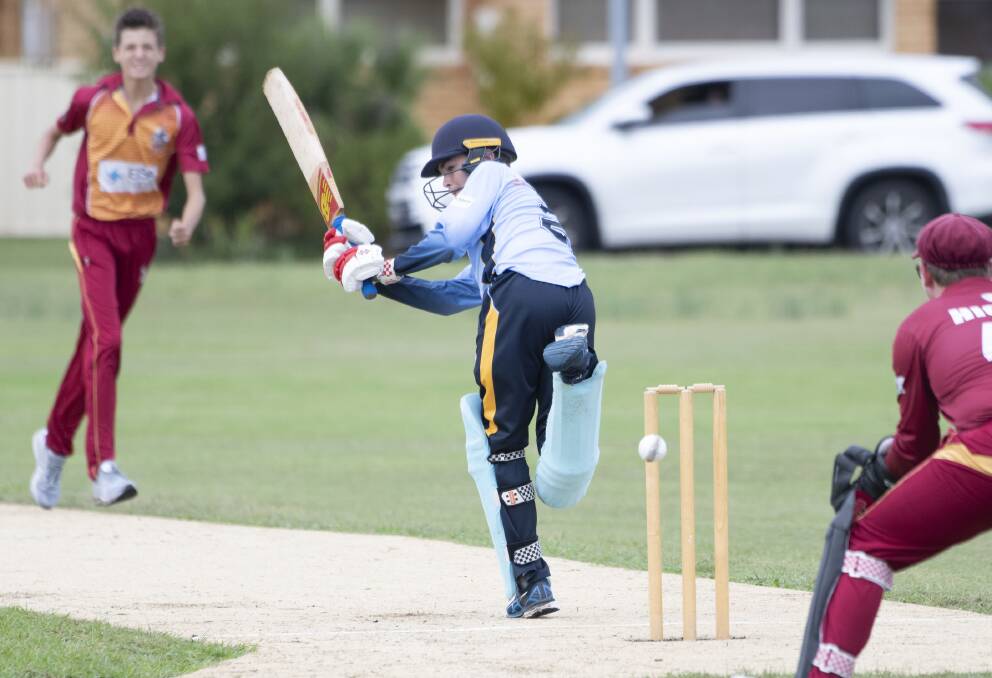 Flicked: The Tamworth Blue Under 15s struggled with the skidding ball on the damp synthetic wicket at Chauvel Park. Photo: Peter Hardin.