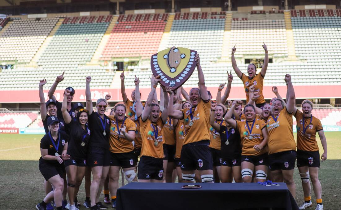 The NSW Country Corellas celebrate their Australian Rugby Shield triumph. Picture Supplied.