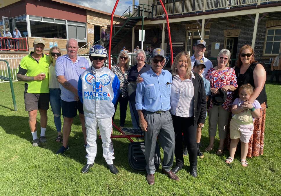 Remembered: Tom Ison with Armidale HRC President Peter Munsie and the Bill Barraclough and Kevin Ward families following I'm Freyja's win in Sunday's Memorial race. Photo: Julie Maughan