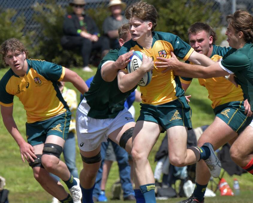 Fowler scored a try and had a hand in several others in the Australian Schools and U18s' win over the Australian under-19s Barbarians. Picture Jaye Grieshaber