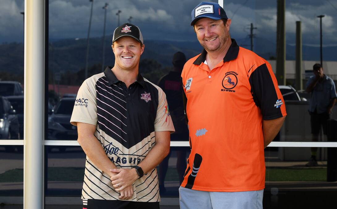 Moore Creek captain Peter Nuske and Kingswood counterpart Rob Gregg are pumped for Saturday's Peel Valley Bush Cricket grand final. Picture by Gareth Gardner