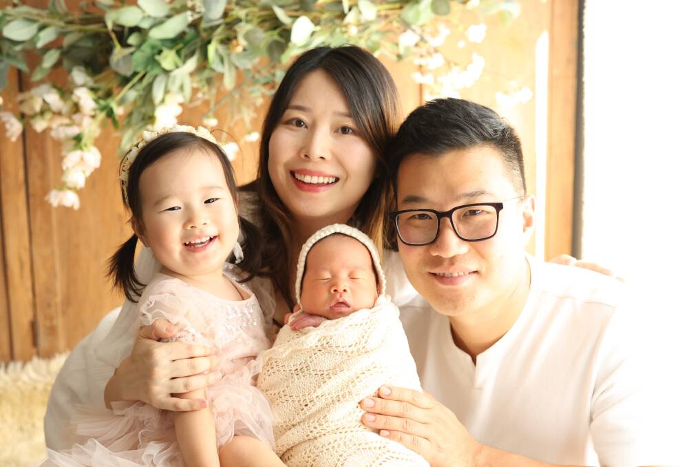 Jason Sung (right) and his family, wife Jooli and daughters Luna, 2, and Ella, three months, moved up to Tamworth around a month ago ahead of opening Tamworth's first Oliver Brown. Picture Supplied