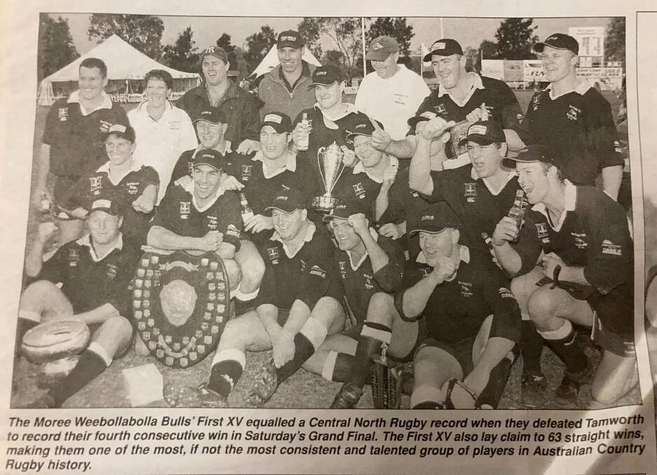 Milestone: Moree celebrate their 2001 success, which was the Bulls' fourth in-a-row.