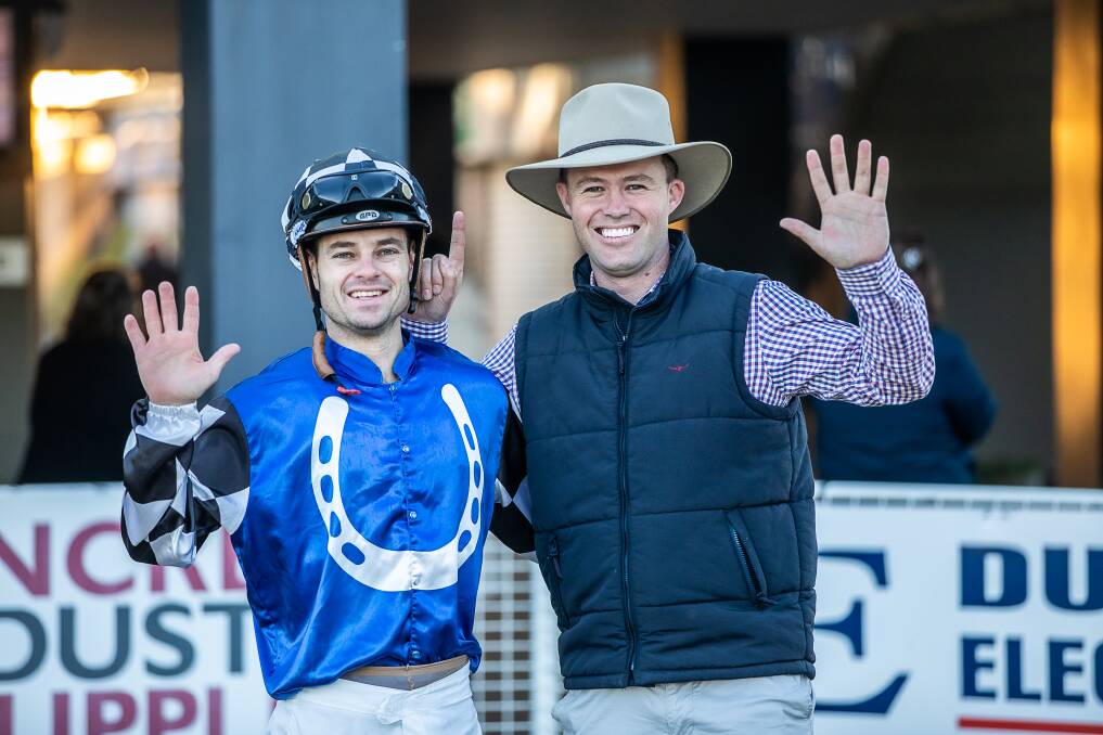 Friday's Tamworth meeting was a memorable one for Cody Morgan (right) with the local trainer training a career best six winners. Aaron Bullock saluted on four of them en route to riding five winners himself. Picture Winning Edge Media