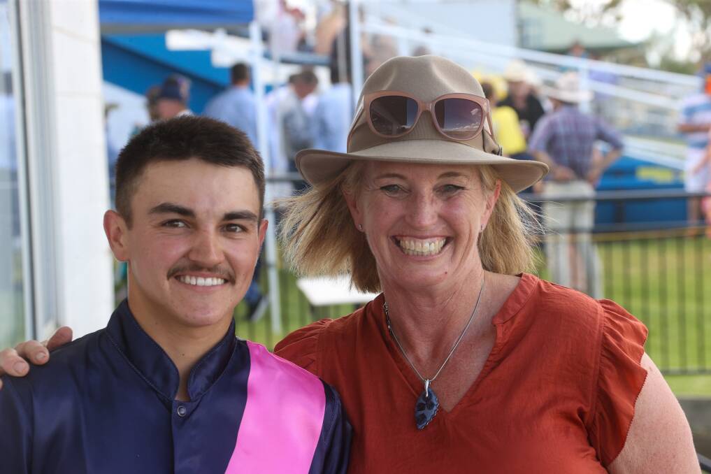 Braith Nock with a proud mum Jane Clement after he won his first race as a jockey on New Year's Day. Picture by Bradley Photographers