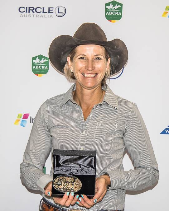 Wendy Caban took out the finals aggregate title buckle in the ladies barrel race. Picture Stephen Mowbray