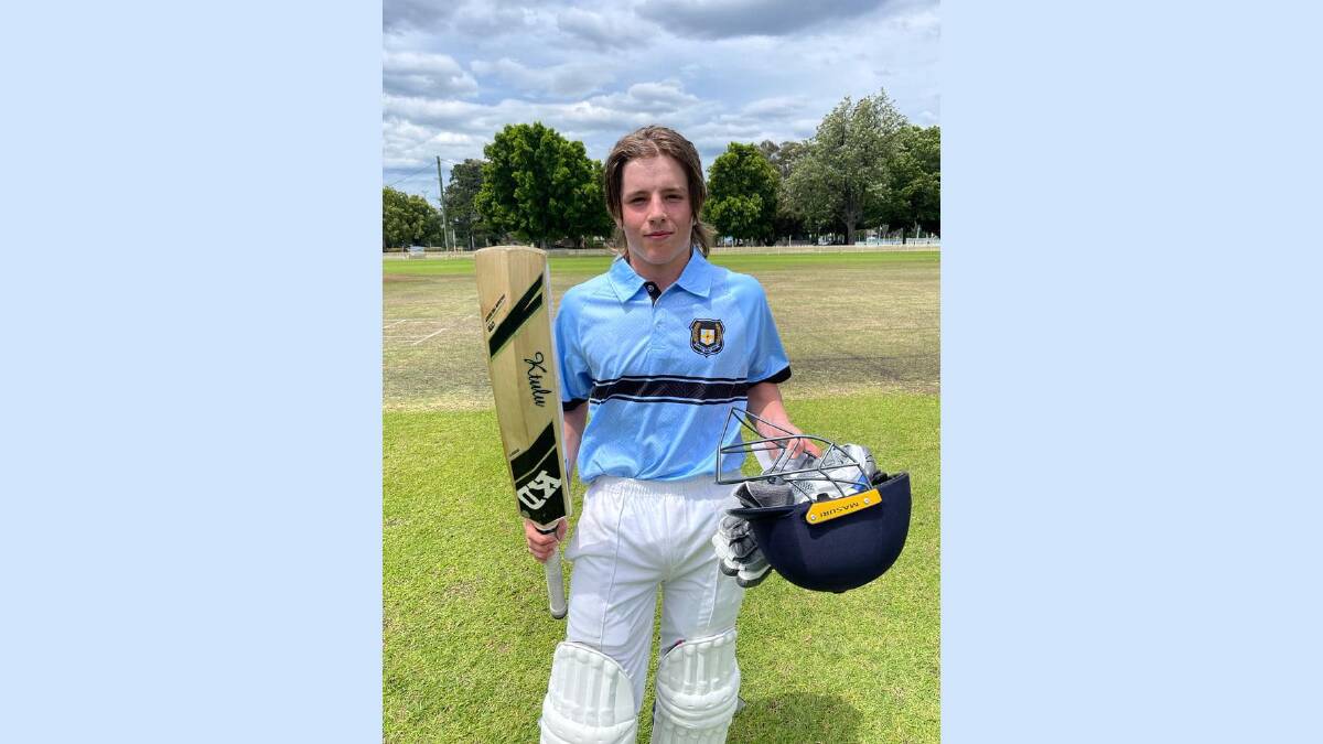 Mitch Duddy salutes after his first day century, which helped earn him a spot in the CHS Seconds side to play at the All Schools carnival next year. Picture North West Schools Sports Association Facebook
