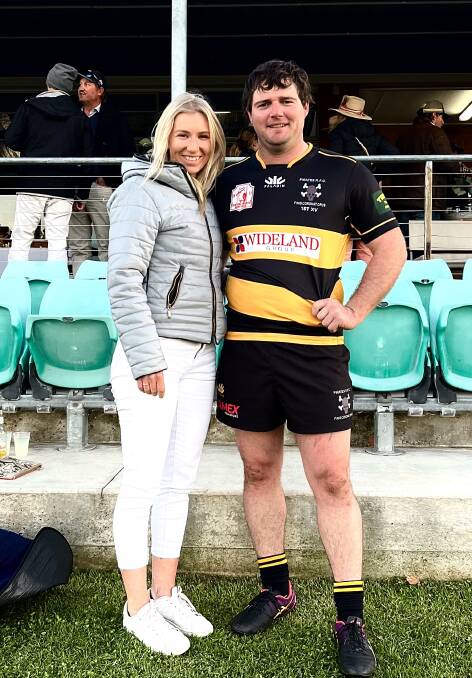 Shae Partridge, pictured here with partner and Pirates fullback Sam Collett, will lead Pirates onto Weebolla Oval for Saturday's women's 10s elimination final after stepping up to the captaincy this season. Picture Mary Jane Gavin
