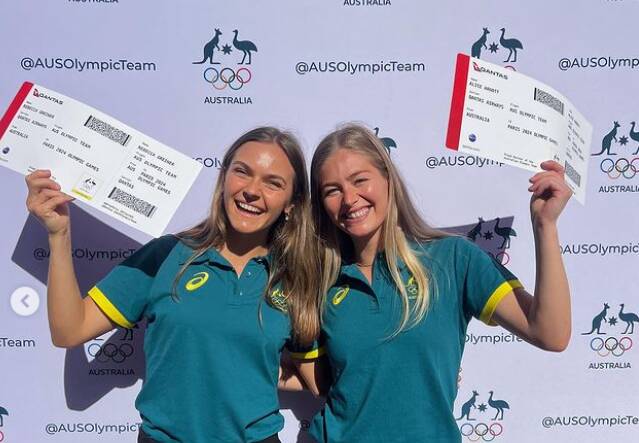 Alice Arnott (right) is understandably all smiles as she poses with Rebecca Greiner after receiving her ticket to Paris. Picture Instagram.