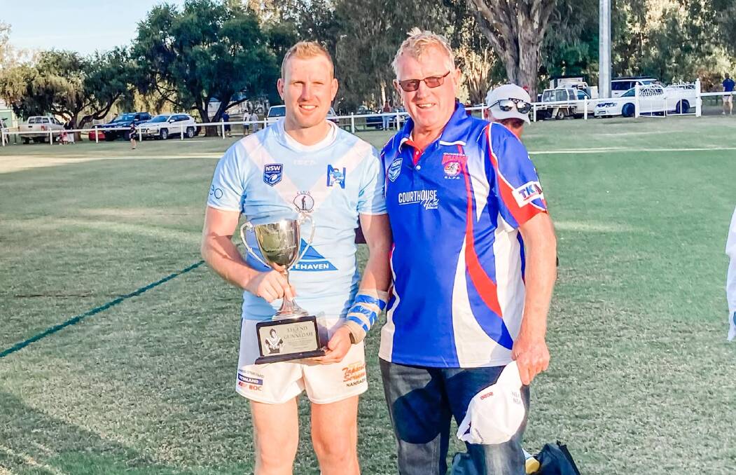 Back in Blues' hands: Narrabri coach Jake Rumsby with the John "Dallas" Donnelly Cup. 