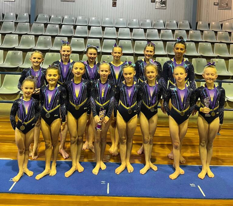 Tamworth's Levels 3, 5 and 6 gymnasts that competed at the recent North West Championships. Back: Amity Wall, Scarlet Riley, Shayla Gordon, Addy Brooks, Ava Butters, Emma George, and Front: Lailah Mills, Mackenzie Mills, Jessie George, Maddison Tyack, Ellieana Kelly, Isabella Wellings, Gracie Quinn and Mia Simpson.