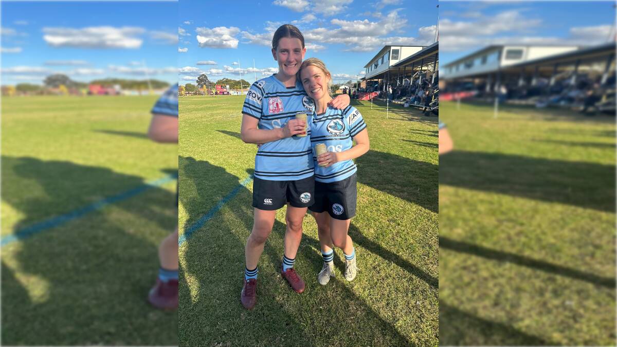 Gerri Cruckshank (right) and Blue Boars co-captain Toni Gale, don't just play football together they also work together. Picture Supplied.
