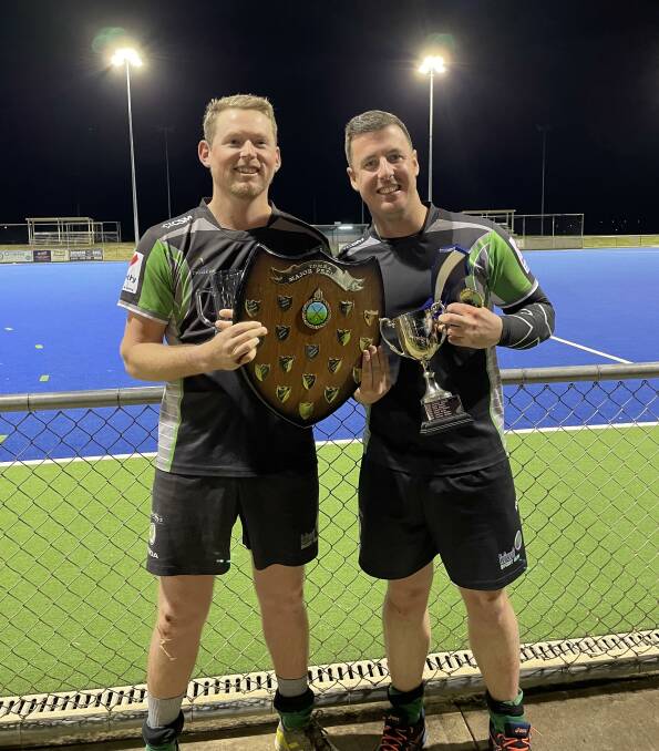 Hardy (right) with team-mate Josh Worpel after Kiwis won the local Tamworth men's grand final.