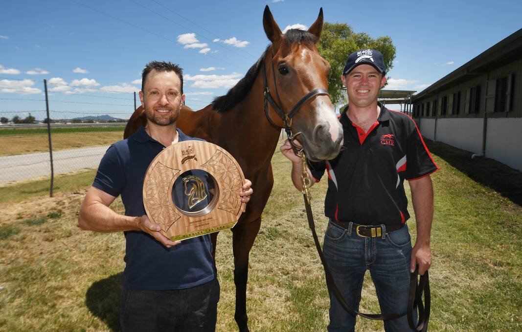 Craig Wilson's (left) head is still spinning after the Cody Morgan-trained Ekezeil, who he part-owns, won the Magic Millions Country Cup on Saturday. Picture by Gareth Gardner 170123GGC (2)