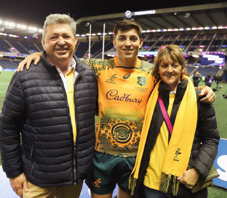 Jock Campbell said it was awesome to have his parents Stewart and Louise travel over from Inverell and be there at Murrayfield for his Wallabies debut. Picture Wallabies