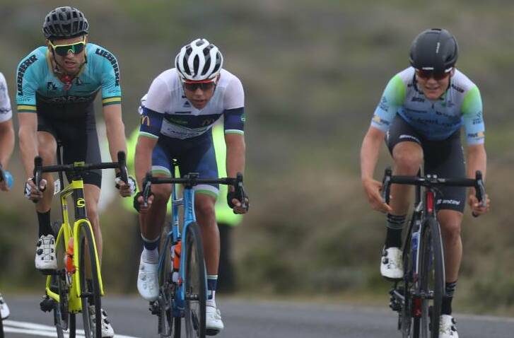 Sam Jenner (right) competes in the Melbourne to Warrnambool back in February. The Summer of racing will look a lot different this year with the Tour Down Under and Cadel Evans Great Ocean Road Race the latest events to be cancelled. Photo: Mark Witte