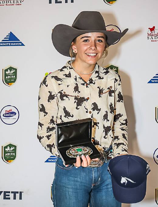 Bridie Palmer returned to school on Wednesday a national champion with the Warrah Ridge cowgirl riding her way to the junior barrel racing title. Picture by Stephen Mowbray.