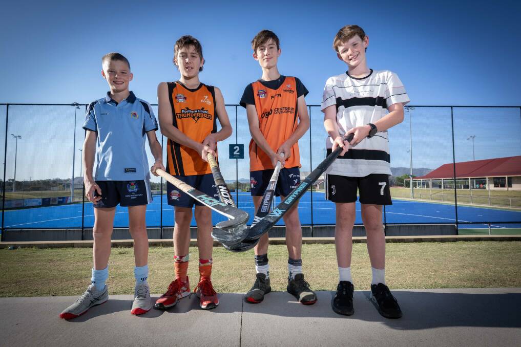 Rhys Mackay, Blake Judd, Eliott Rodda and Noah Evans will spend the first week of their school holidays in Newcastle representing NSW. Picture by Peter Hardin.