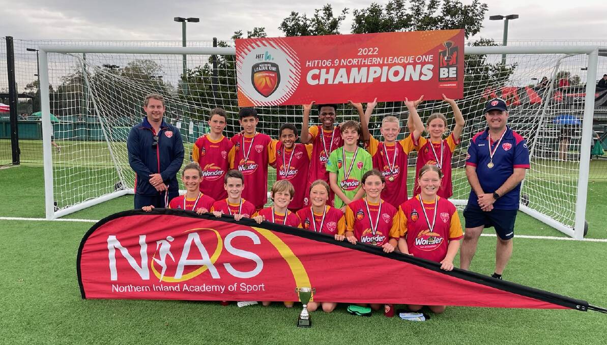 The Northern Inland Academy of Sport FC under-13s are the toast of the region after being crowned Northern League One champions. Picture Supplied.