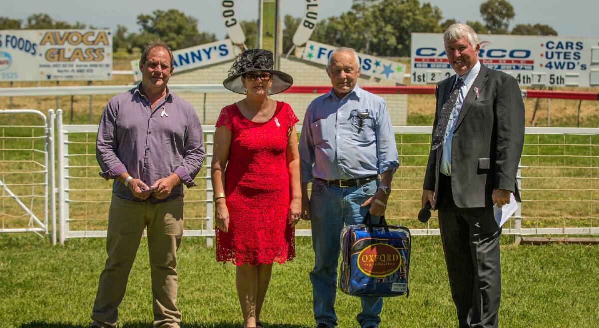 Sorely missed: Errol French (second from right) with the connections of Blinkin Trying after a win at Coonamble. Photo: Janian McMillan (Racing Photography).