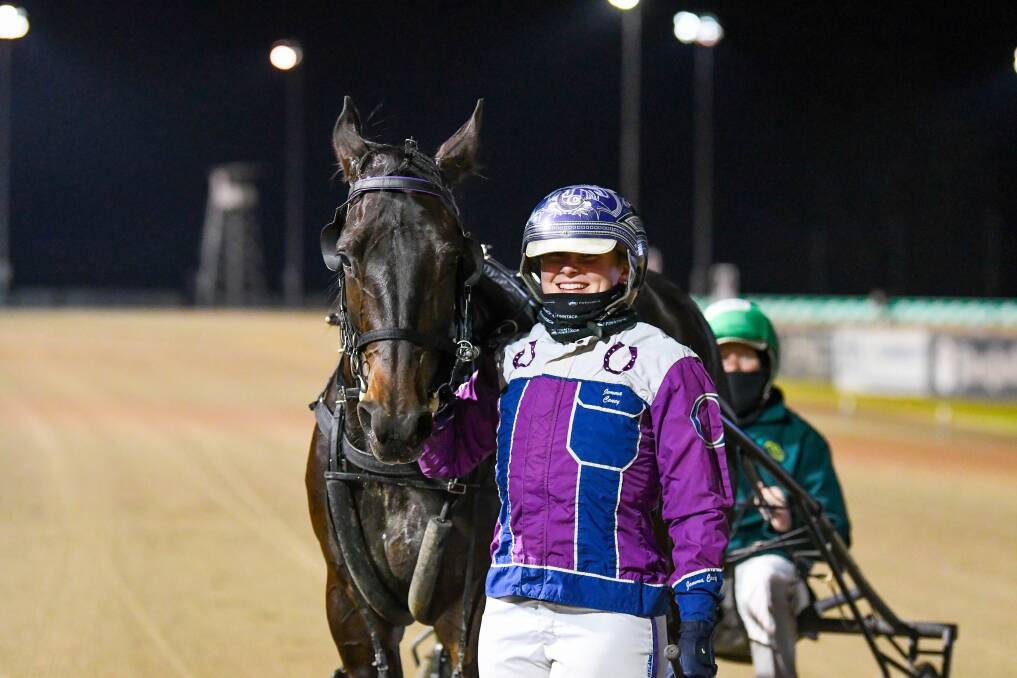 Jemma Coney drove her first metro winner at Menangle on Saturday night. Picture Racing at Club Menangle Facebook.