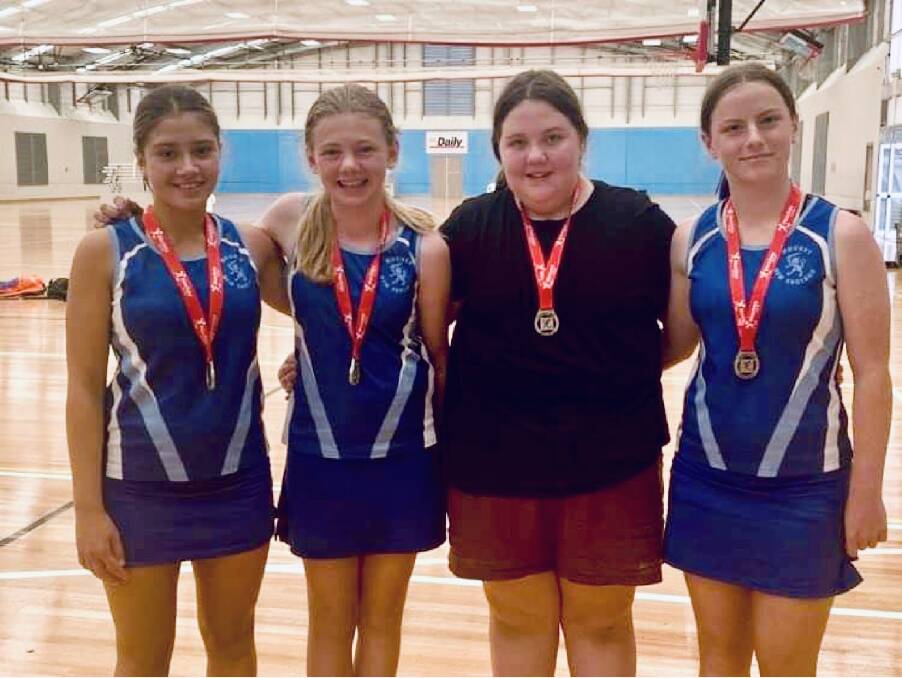 Ella Tanna (left) pictured here with fellow Tamworth players who suited up for New England at the recent under-13s indoor state championships, Macy Marshall, Paige McMillan and Olivia Fitzpatrick, will don the NSW blue for the second time early in the new year.