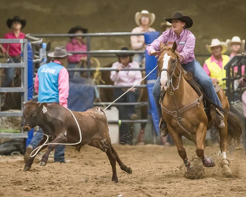 Phillipa Leys tore it up on Tear It Up in the breakaway roping.Picture Stephen Mowbray