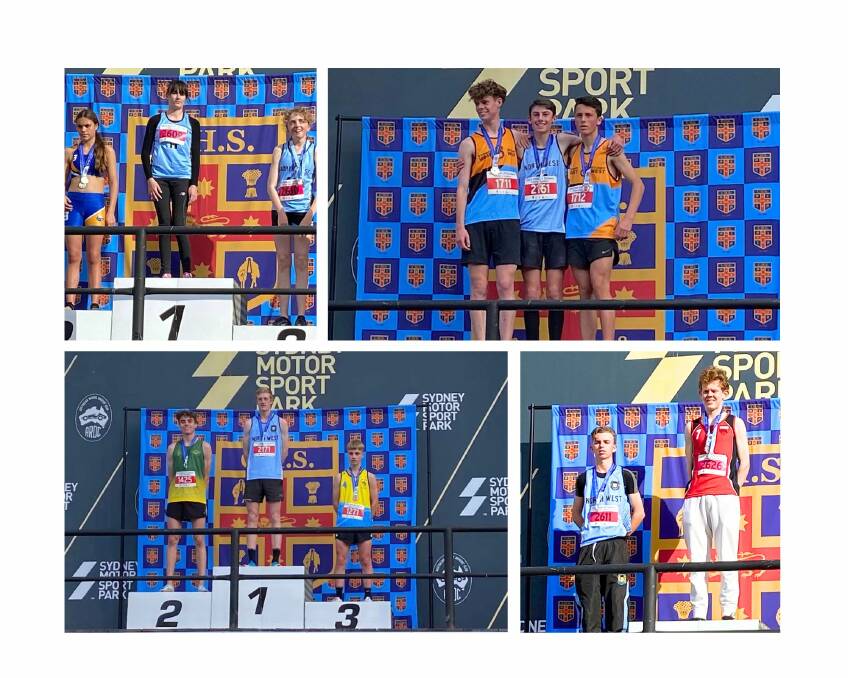 (Clockwise from left) Bella Griffin and Chloe Dent, Kayden Elliott, Jesse James and Lachlan Cook all won medals at the All Schools cross country. Pictures North West School Sports Association Facebook.