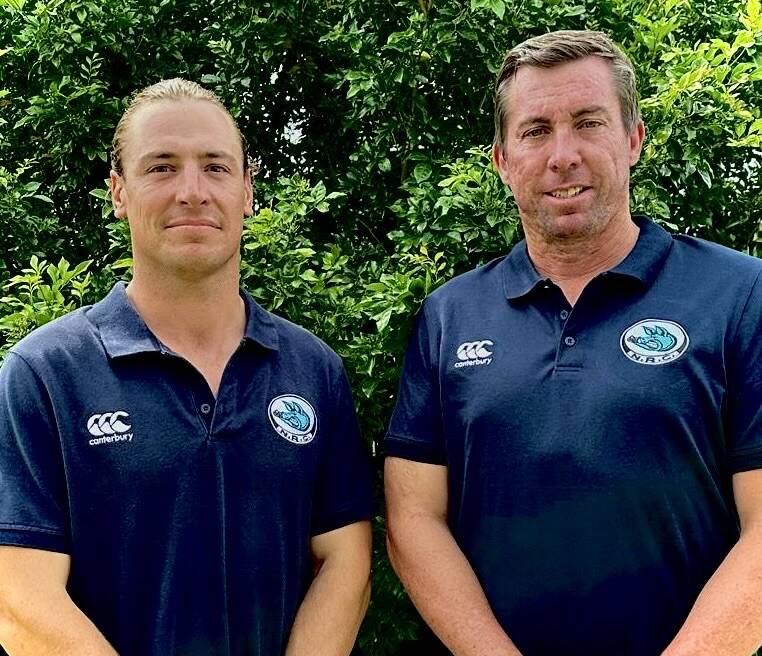 Craig Gleeson (right), pictured here with reserve grade captain-coach Nathan Nott, will coach the Narrabri first grade side in their 2024 campaign. Picture Supplied.