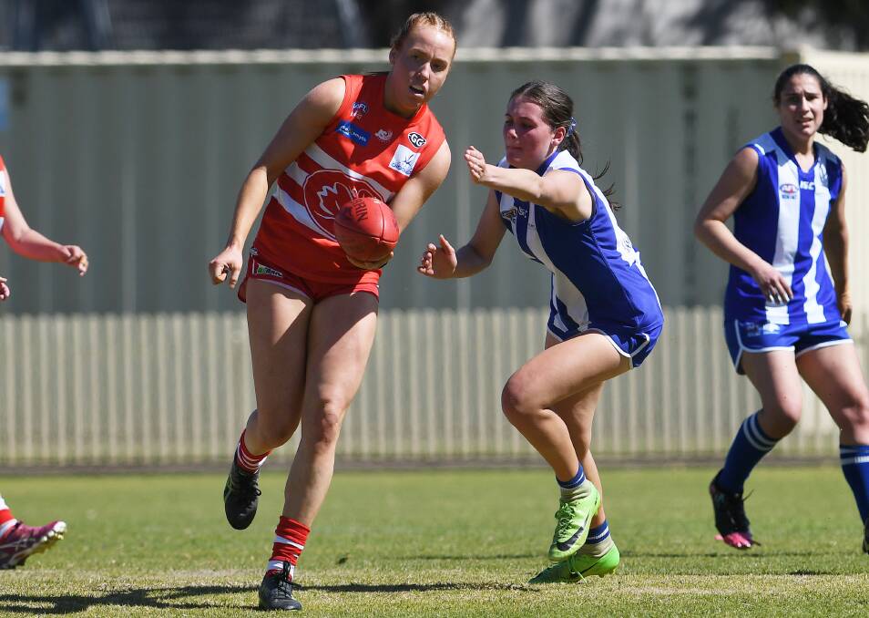 In her first season of AFL Tamworth Swans ruckman Eliza Hand has been recognised as the competition's best. Picture by Gareth Gardner