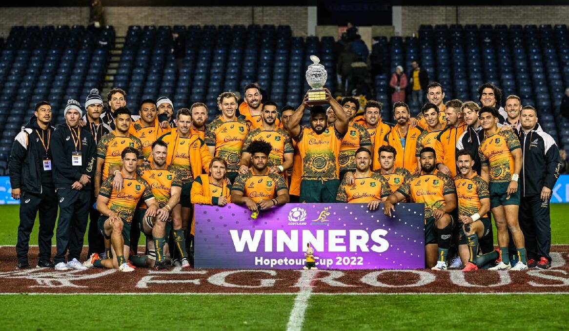 Campbell and his Wallabies' team-mates celebrate their Hopetoun Cup triumph. Picture Wallabies Facebook