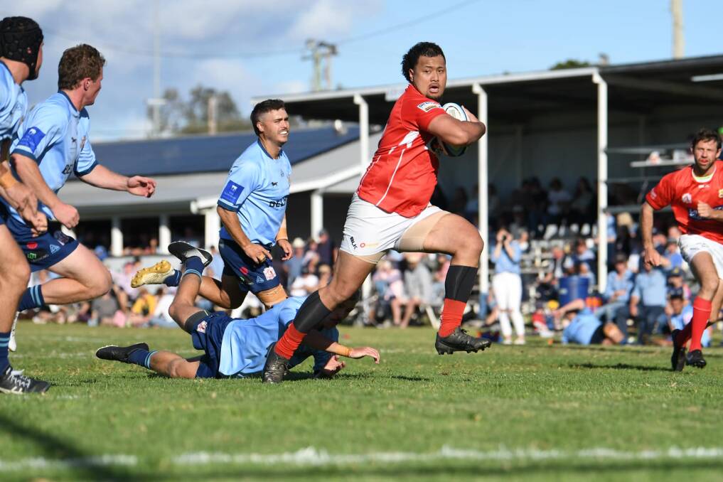 Elijah Sufia was a real handful for the Scone defence in Gunnedah's win on Saturday, the inside centre scoring three tries. Picture by Sarah Stewart