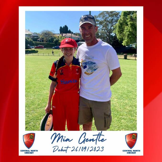 It was a special moment for Mia receiving her baggy red from her father Hugh. Picture Central North Cricket Facebook