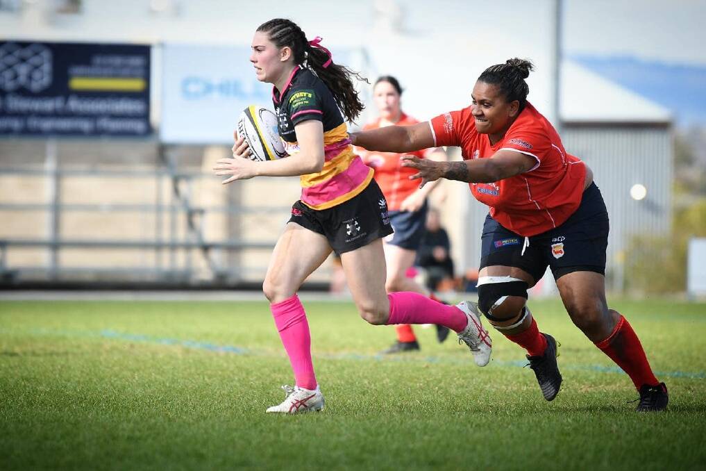 Tyanna Kerr bursting through a hole, and leaving defenders in her wake, was a pretty common sight on Saturday with the Pirates young gun scoring five tries as they toppled competition leaders Gunnedah. Picture Sarah Stewart.