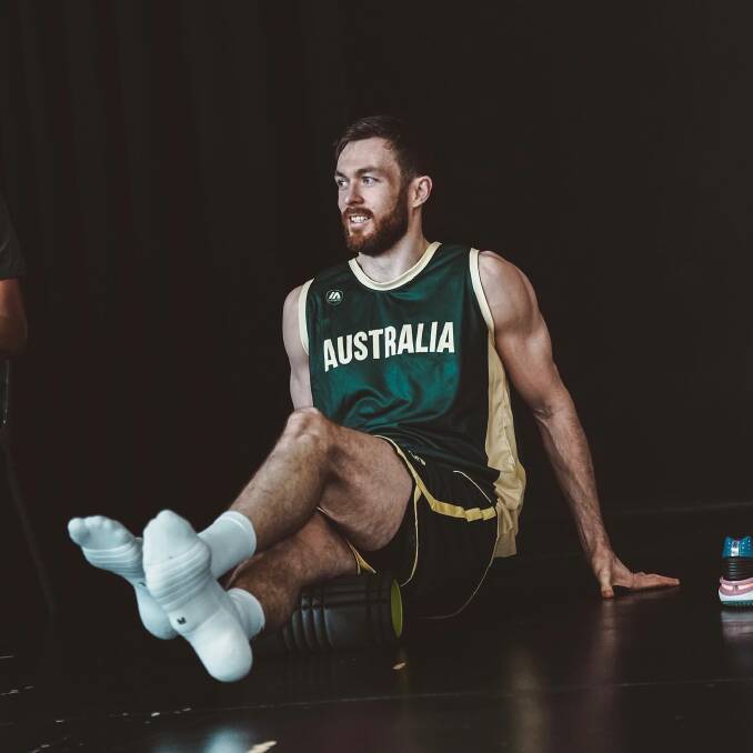 New dad Nick Kay was back on the court over the weekend as the Boomers' World Cup preparations ramp up. Picture Basketball Australia Facebook