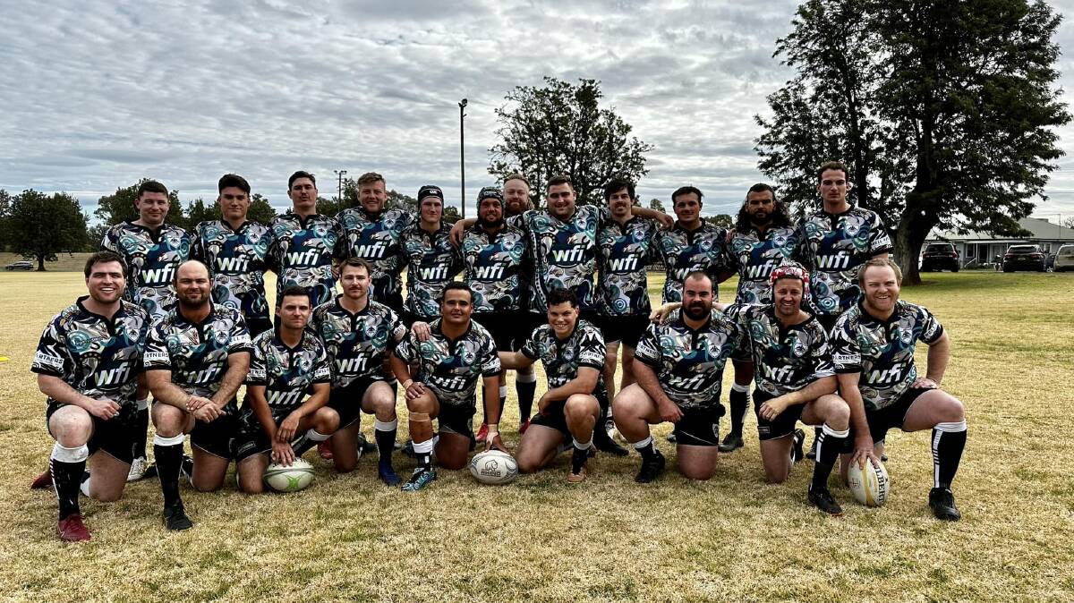 The Magpies men in the special jerseys designed by Paul and Kristi Kirk for Saturday's Reconciliation Round. Picture Tamworth Rugby Union Sporting Club Facebook.