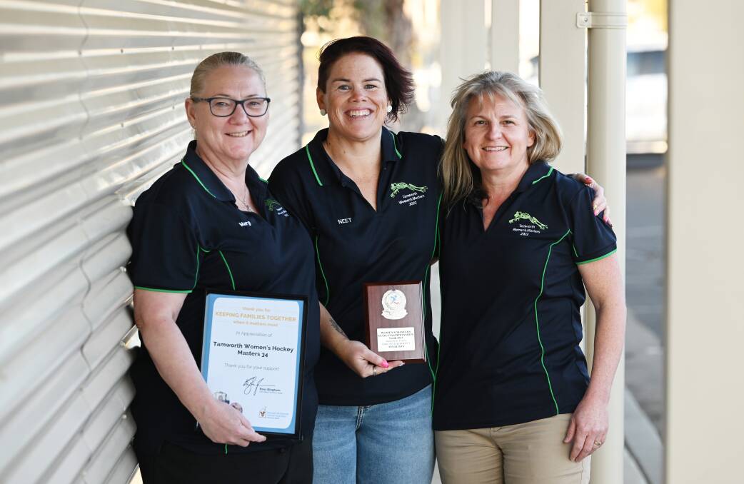 Tamworth 55s' Marg Scott, 35s' Anita Rodway and 45s' Michelle Aslin with the spoils of their performance at the northern state championships. Picture by Gareth Gardner 