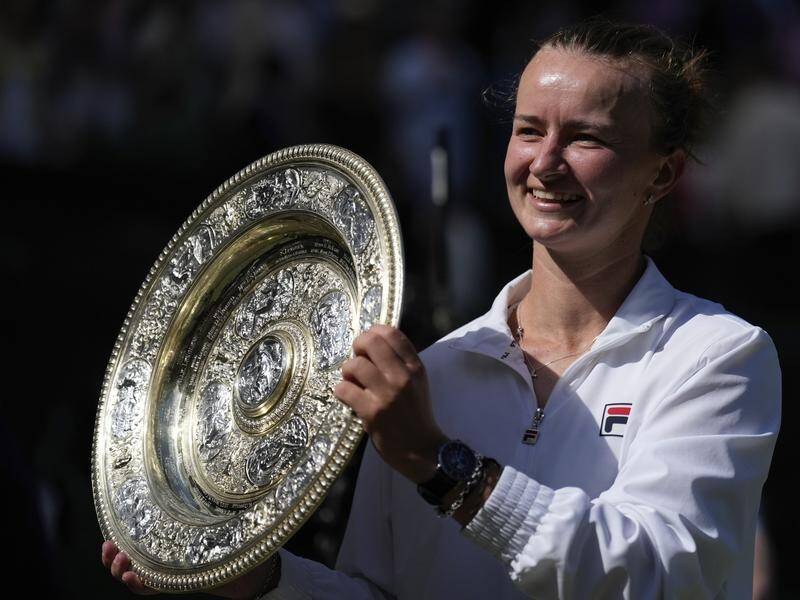 Czech player Barbora Krejcikova's victory at Wimbledon lifted her back into the world's top 10. (AP PHOTO)