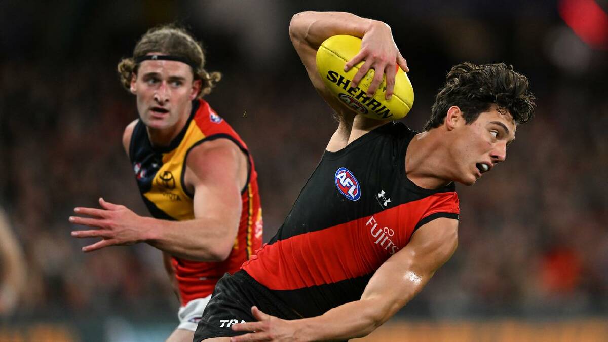 Jye Caldwell in action during Essendon's loss to the Crows in Melbourne. (James Ross/AAP PHOTOS)