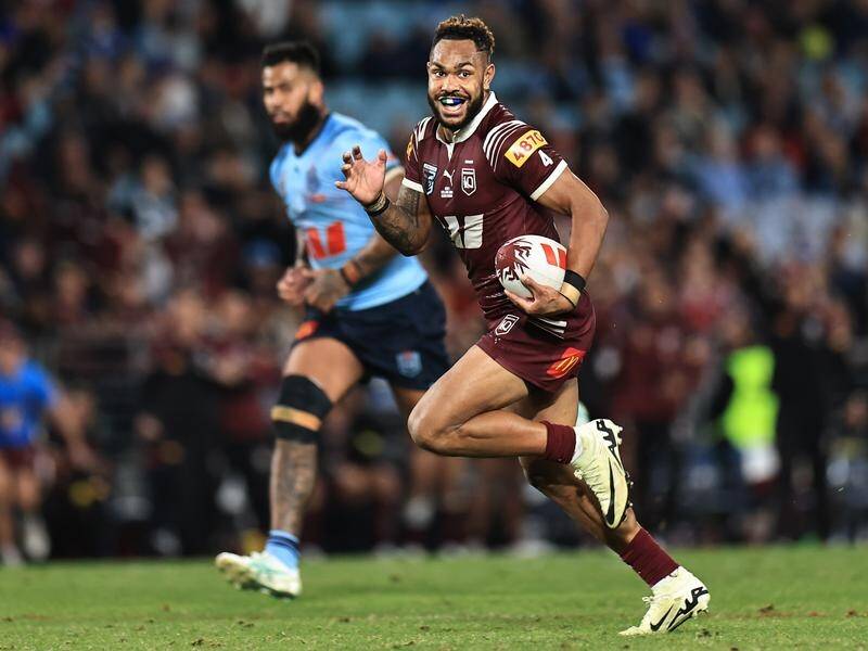 Hamiso Tabuai-Fidow bagged three tries for Queensland in their 38-10 win over NSW. (Mark Evans/AAP PHOTOS)