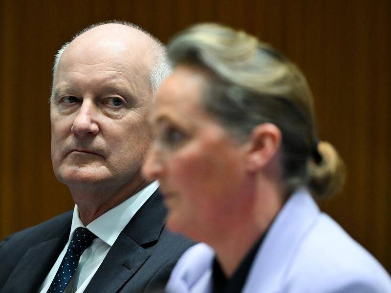Chairman Richard Goyder and CEO Vanessa Hudson defend Qantas at a parliamentary hearing. (Lukas Coch/AAP PHOTOS)