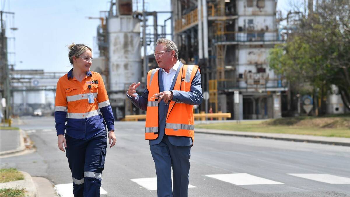 Fortescue boss Andrew Forrest during a hydrogen announcement on Gibson Island in Brisbane. (Darren England/AAP PHOTOS)
