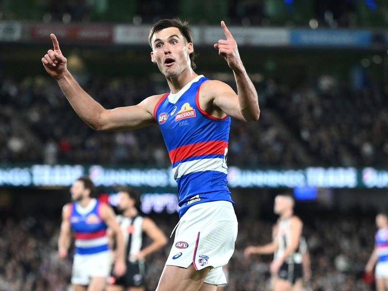 Sam Darcy scored three goals but was also reported in the Western Bulldogs' win over Collingwood. (Joel Carrett/AAP PHOTOS)