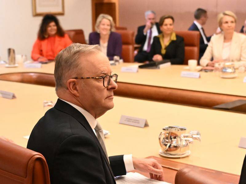 Anthony Albanese has addressed members of his new ministry during a meeting at Parliament House. Photo: Lukas Coch/AAP PHOTOS