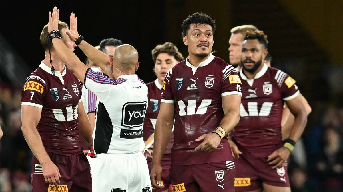 Jeremiah Nanai, of the Maroons, is sent to the sin bin during a heated State of Origin clash. (Darren England/AAP PHOTOS)