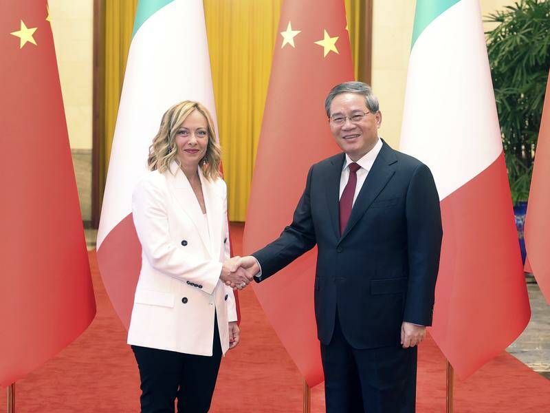 Italy's Prime Minister Giorgia Meloni said her five day trip to China was to "relaunch" cooperation. Photo: EPA PHOTO