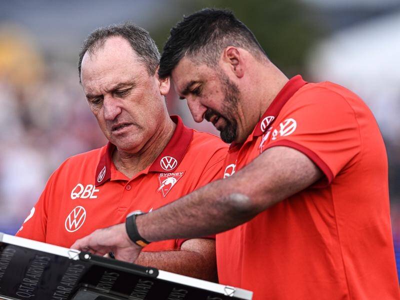 Sydney coach John Longmire (left) is comfortable with Dean Cox (right) being linked to the Eagles. (Michael Errey/AAP PHOTOS)